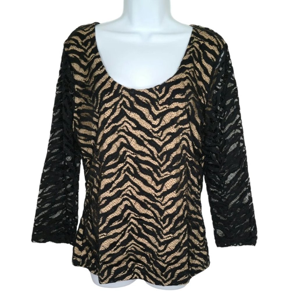 Jonden Women Lace Black/Beige Blouse US Size L Made in USA